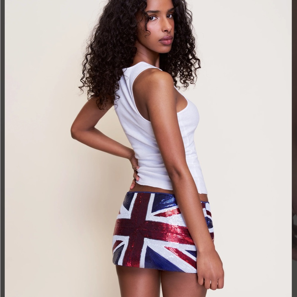 London Town Mini Skirt, sequin Union Jack